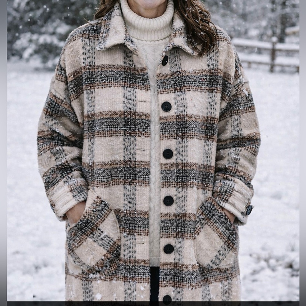 Anthropologie R.D. Style Conscious Plaid Drop shoulder Button Coat, Size M